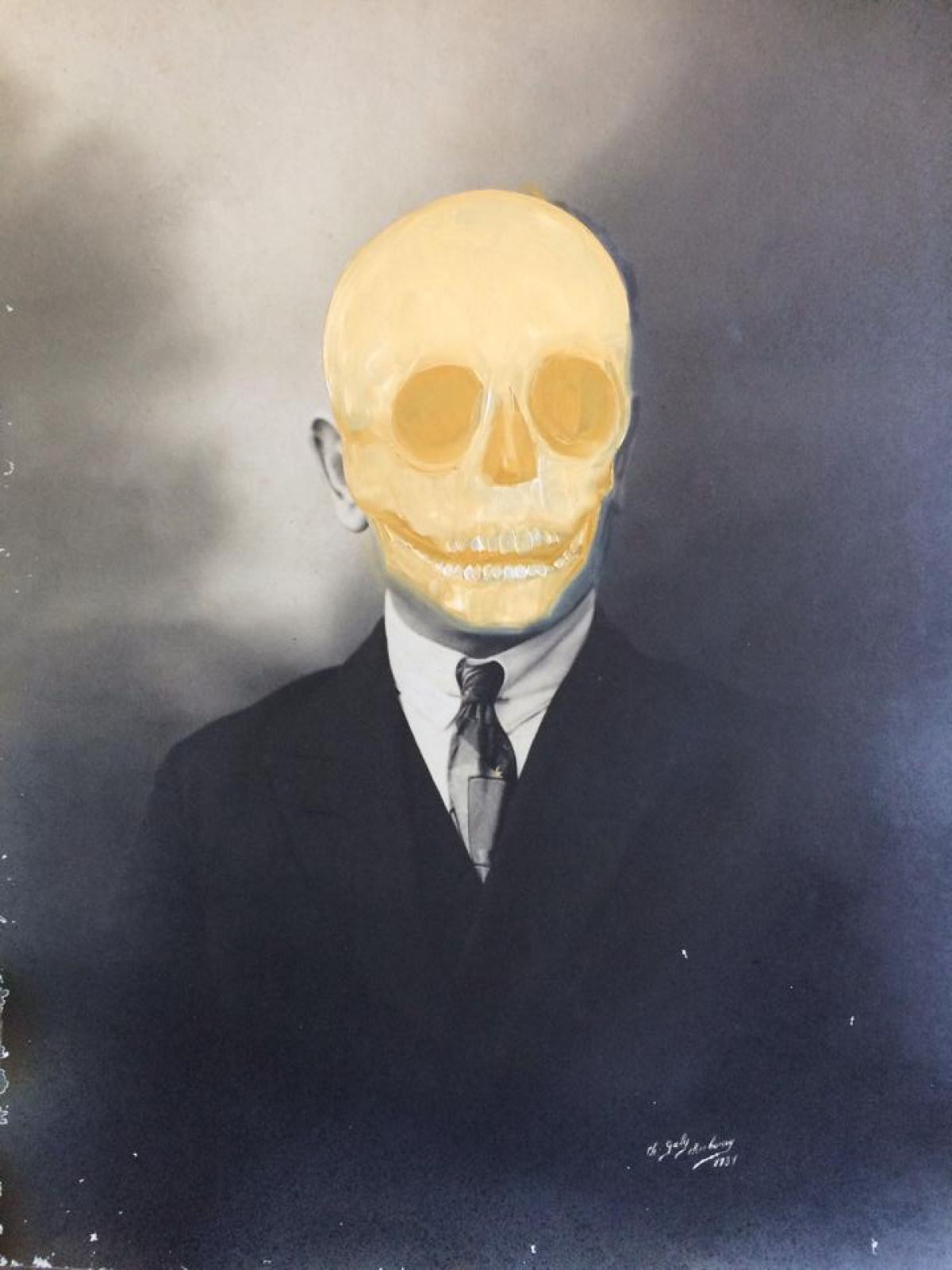 3 45 Cm X 55 Cm Le Mari 2017 Oil Painting On Vintage Photograph