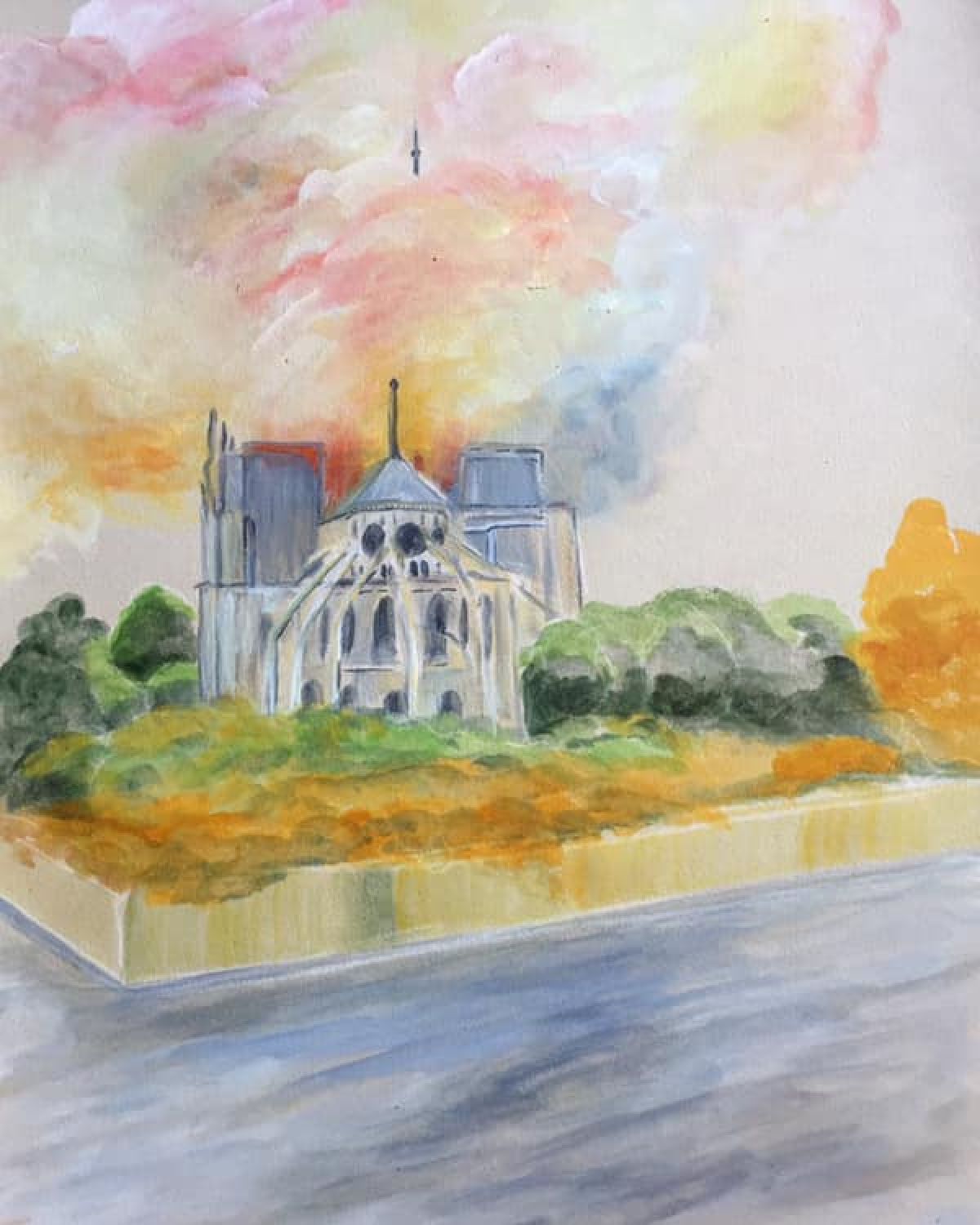 Cathedrale Notre Dame De Paris Format A 3 Oil Paint On Paper 2019