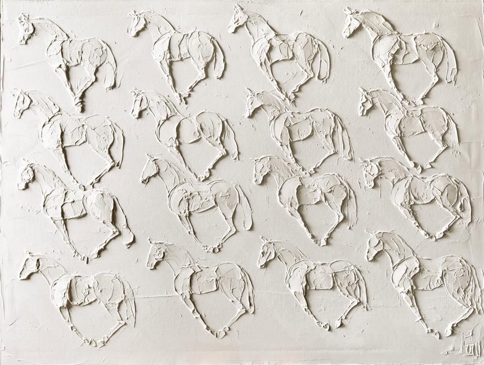 Chevaux De Coeur 30 In X 40 In Huile Sculptee Sur Toile 2015