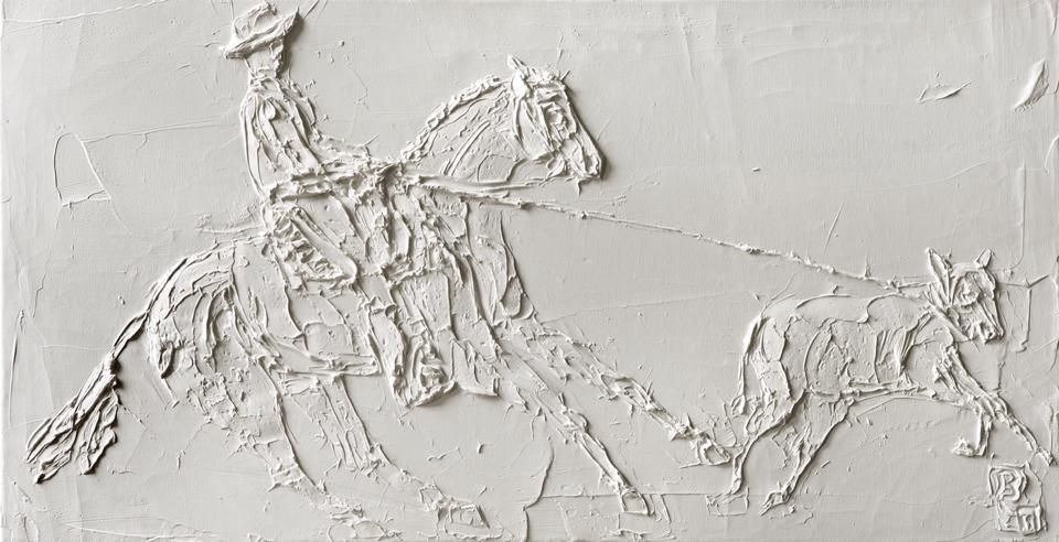 Cowboy 12 In X 24 In Huile Sculptee Sur Toile 2013