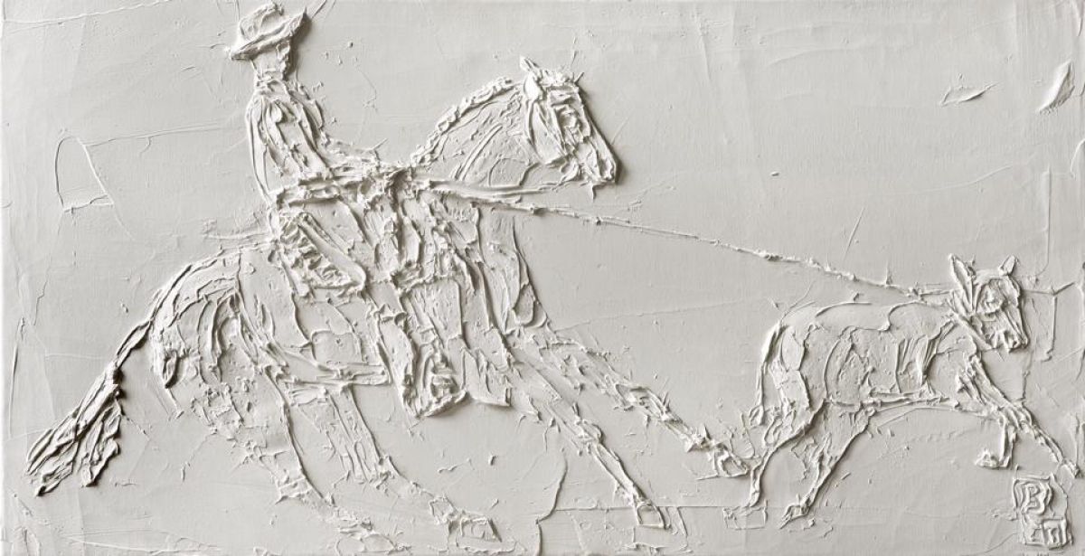 Cowboy 12 In X 24 In Huile Sculptee Sur Toile 2013