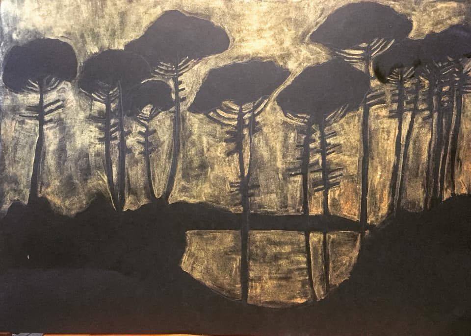 Les Pins Oil On Paper Format A 3 2019