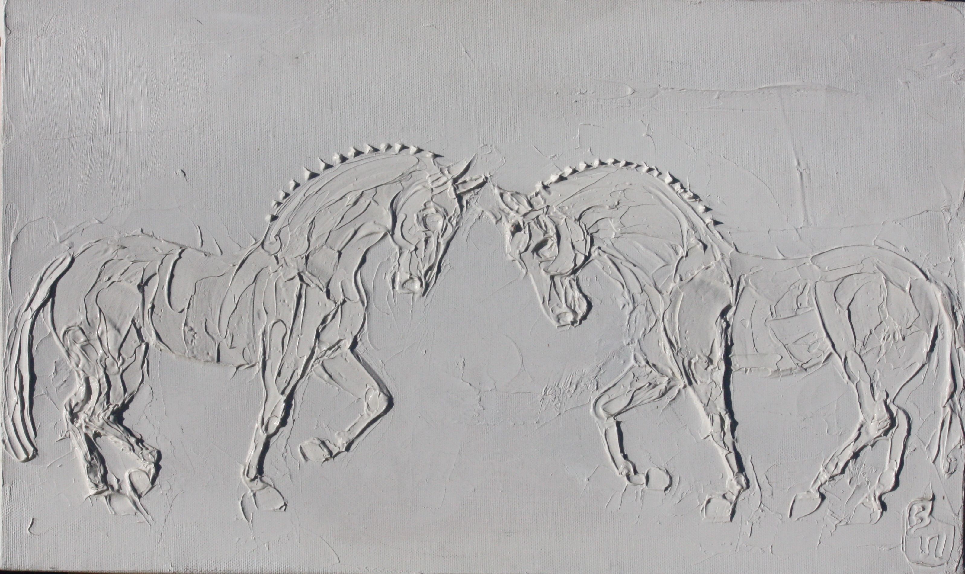 Lipizzaners 30 Cm X 50 Cm Sculpted Titanium White Oil Paint On Canvas 2008