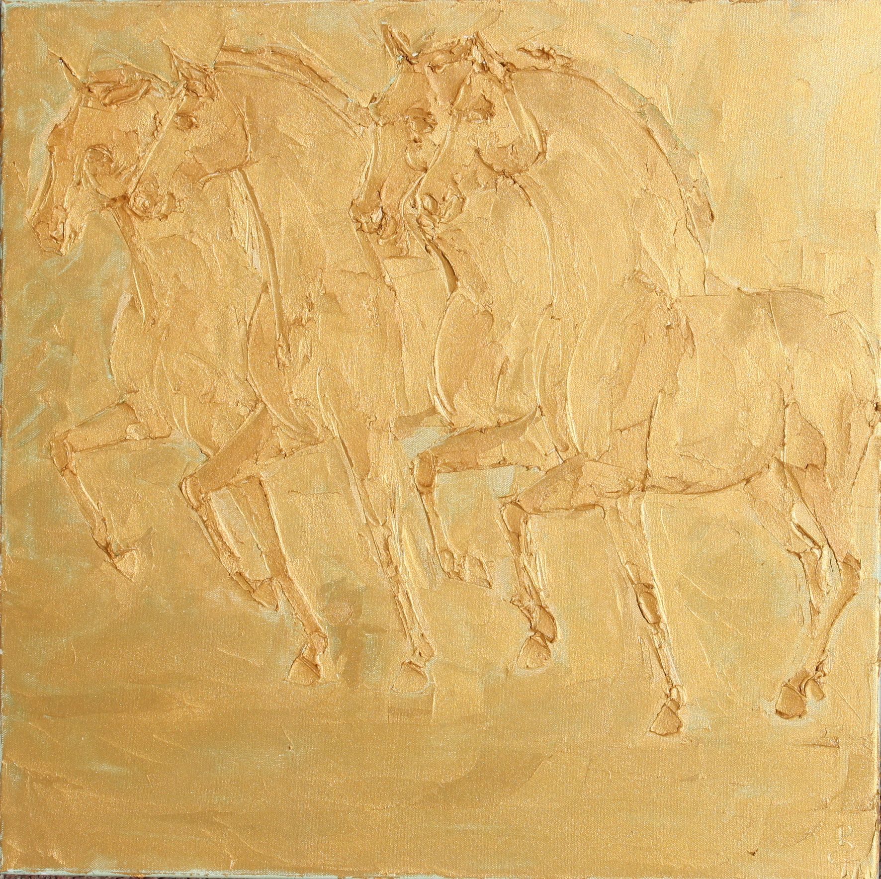 Saint Marks Horses 60 Cm X 60 Cm Sculpted Gold Oil Paint On Canvas 2018