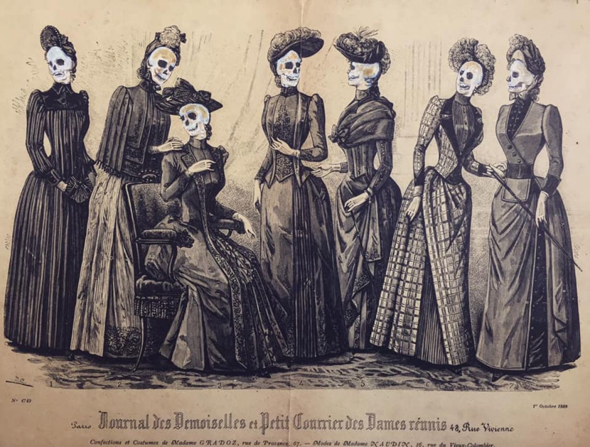 Skeleton Dada Demoiselles 29 Cm X 40 Cm Oil On Vintage Lithograph 2019