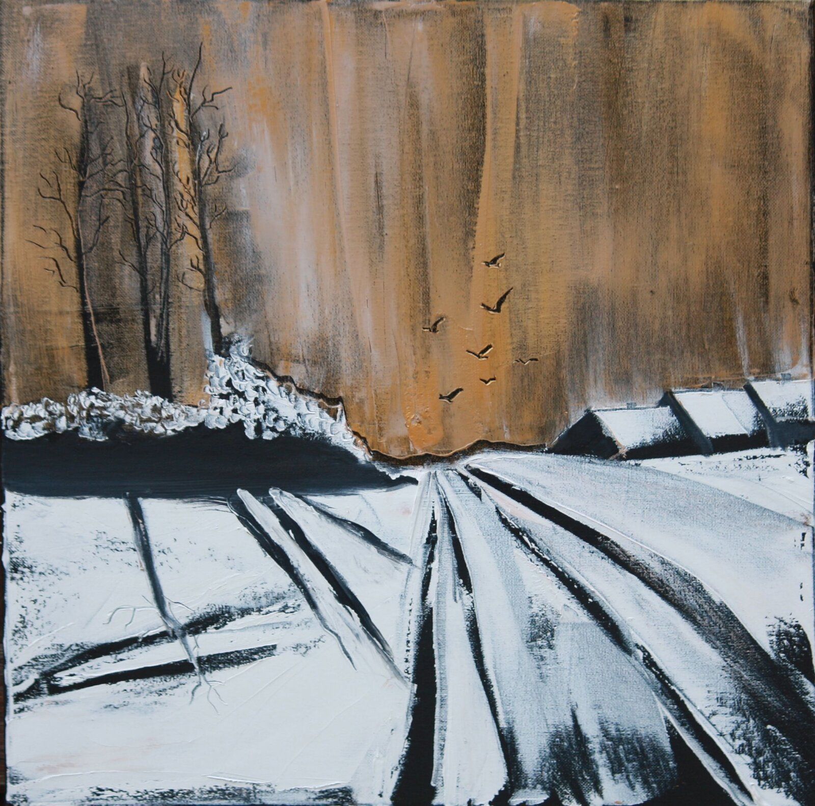 Snowy Road With Seagulls 50 Cm X 50 Cm Oil On Canvas 2020