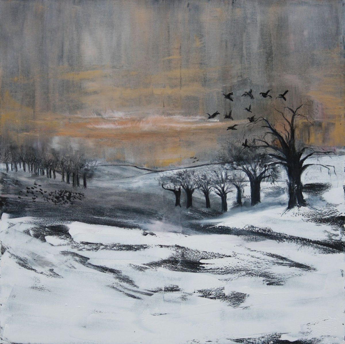 Winter Walks With Crows 80 Cm X 80 Cm Oil On Canvas 2020