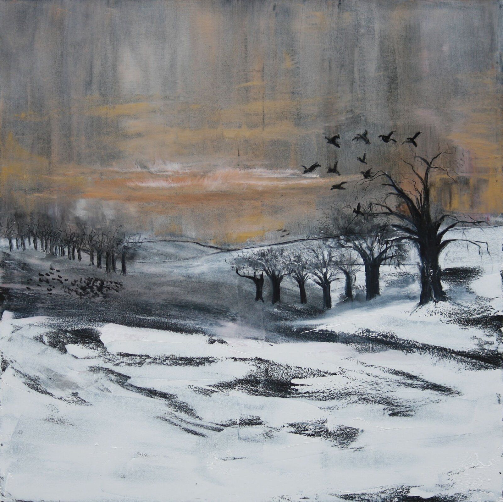 Winter Walks With Crows 80 Cm X 80 Cm Oil On Canvas 2020