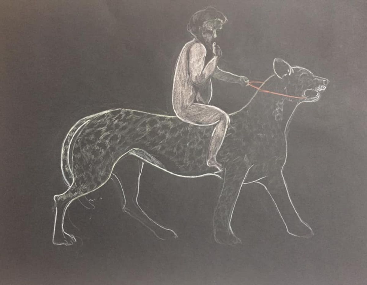 A Baby Riding A Panther Format A 3 Polychrome On Paper 2019
