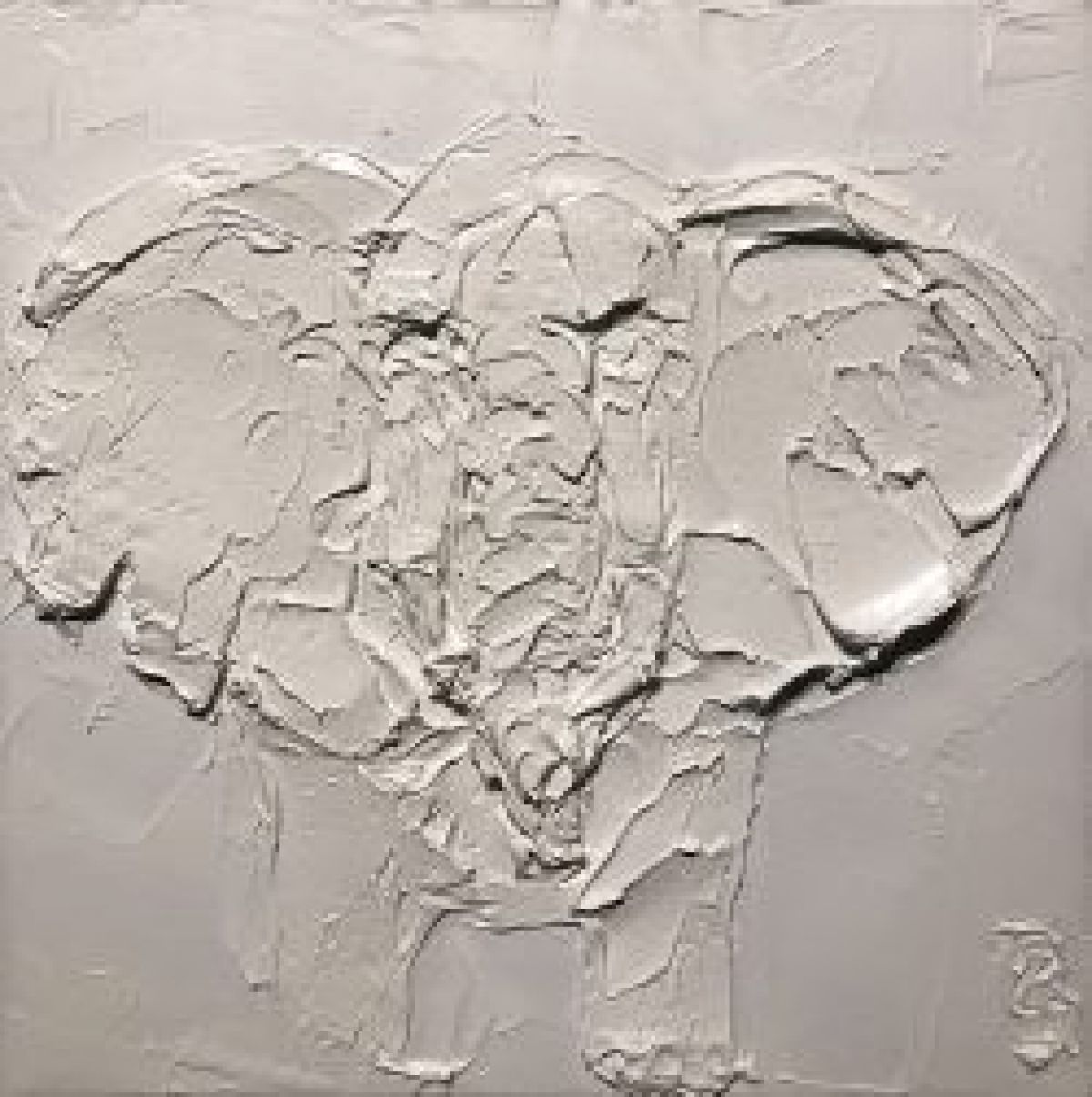 Elephant 30 Cm X 30 Cm Sculpted Titanium White Oil Paint On Canvas 2016