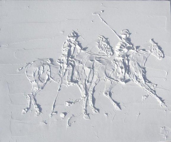 Polo 54 Cm X 65 Cm Huile Sculptee Sur Toile 2012
