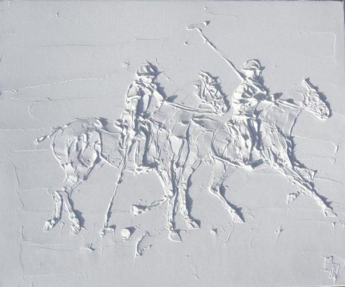 Polo 54 Cm X 65 Cm Huile Sculptee Sur Toile 2012