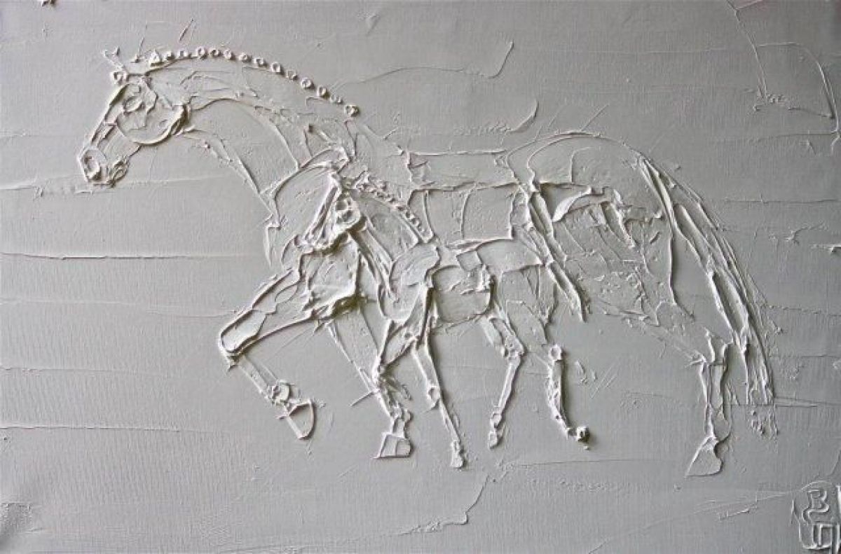 Pouliniere Et Poulain 65 Cm X 54 Cm Peinture A L Huile Sculptee Sur Toile 2012