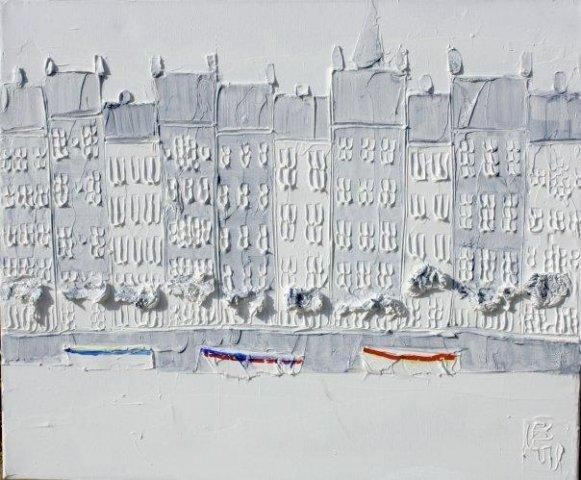 Honfleur 46 Cm X 55 Cm Peinture A L Huile Sculptee Sur Toile 2010