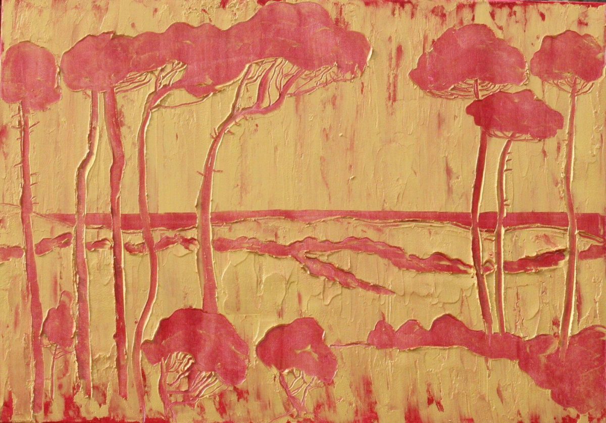 Art Nouveau Pins 50 Cm X 70 Cm Sculpted Oil Paint On Canvas 2019