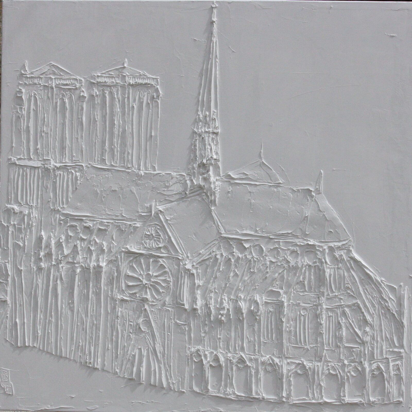 Cathédrale Notre Dame de Paris 80 Cm X 80 Cm Sculpted Titanium White Oil Paint On Canvas 2019