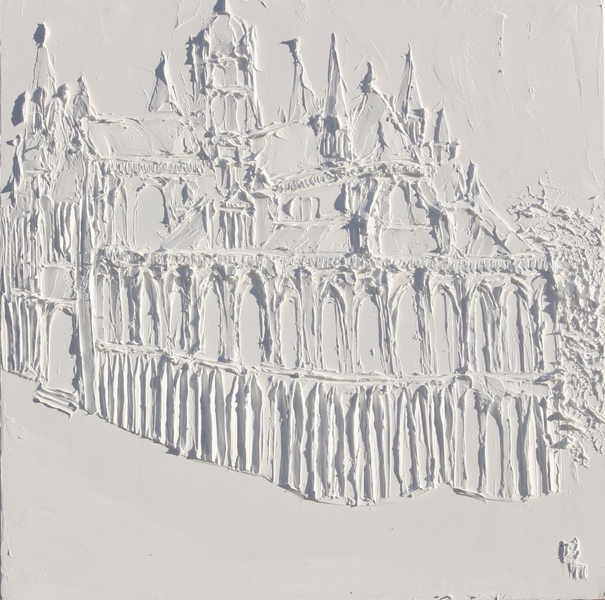 Cathedrale De Bayeux 80 Cm X 80 Cm Sculpted Titanium White Oil Paint On Canvas 2018