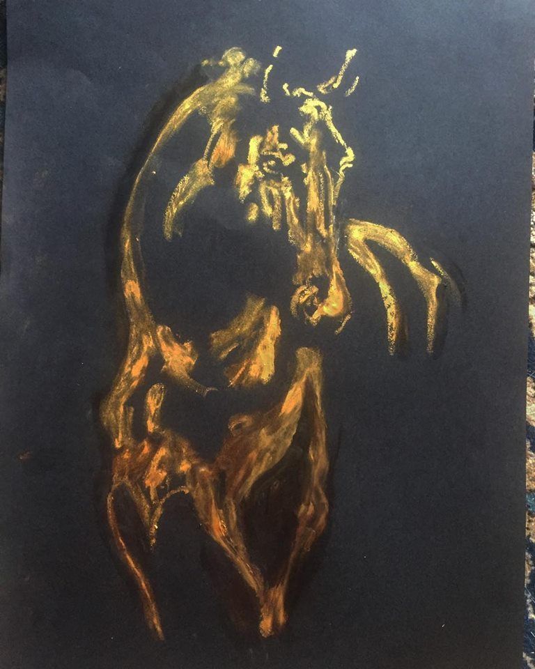 Gold Horse Oil Pastel On Paper Format A 3 2019