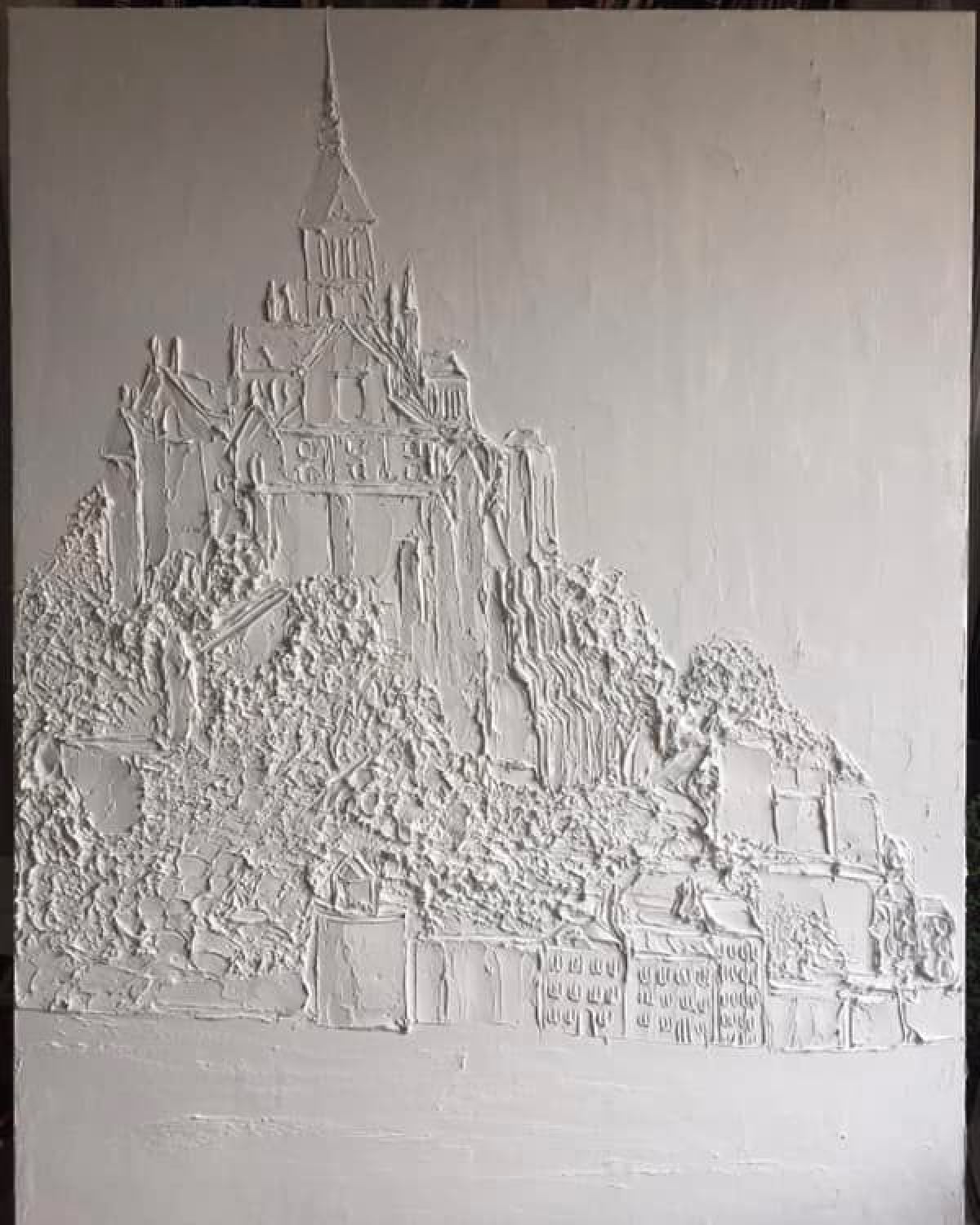 Mont Saint Michel 89 Cm X 116 Cm Sculpted Titanium White Oil Paint On Canvas 2019
