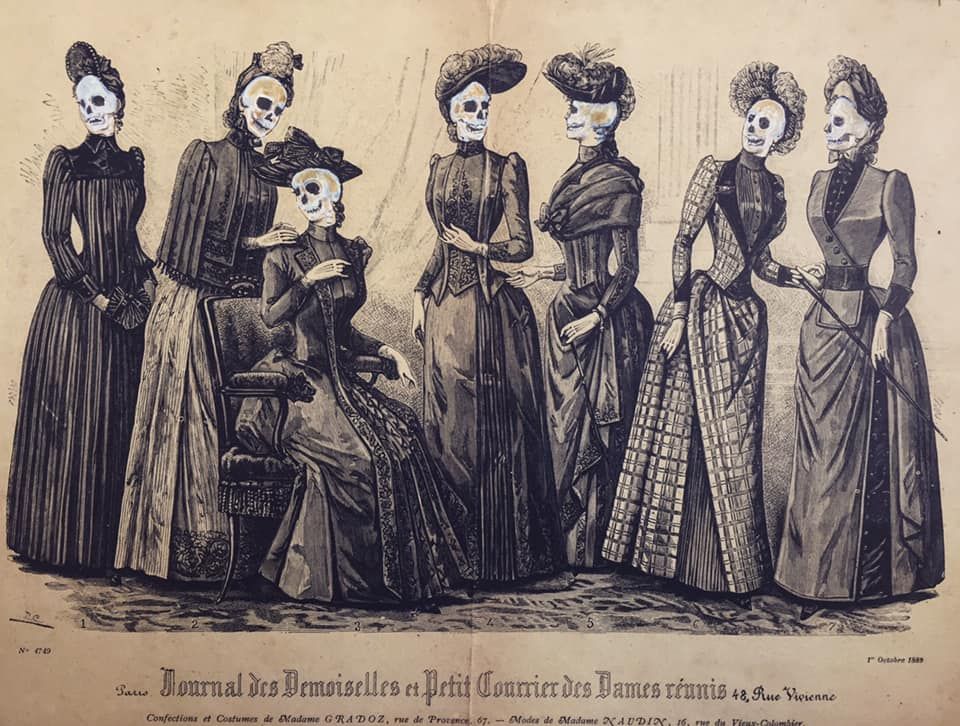 Skeleton Dada Demoiselles 29 Cm X 40 Cm Oil On Vintage Lithograph 2019