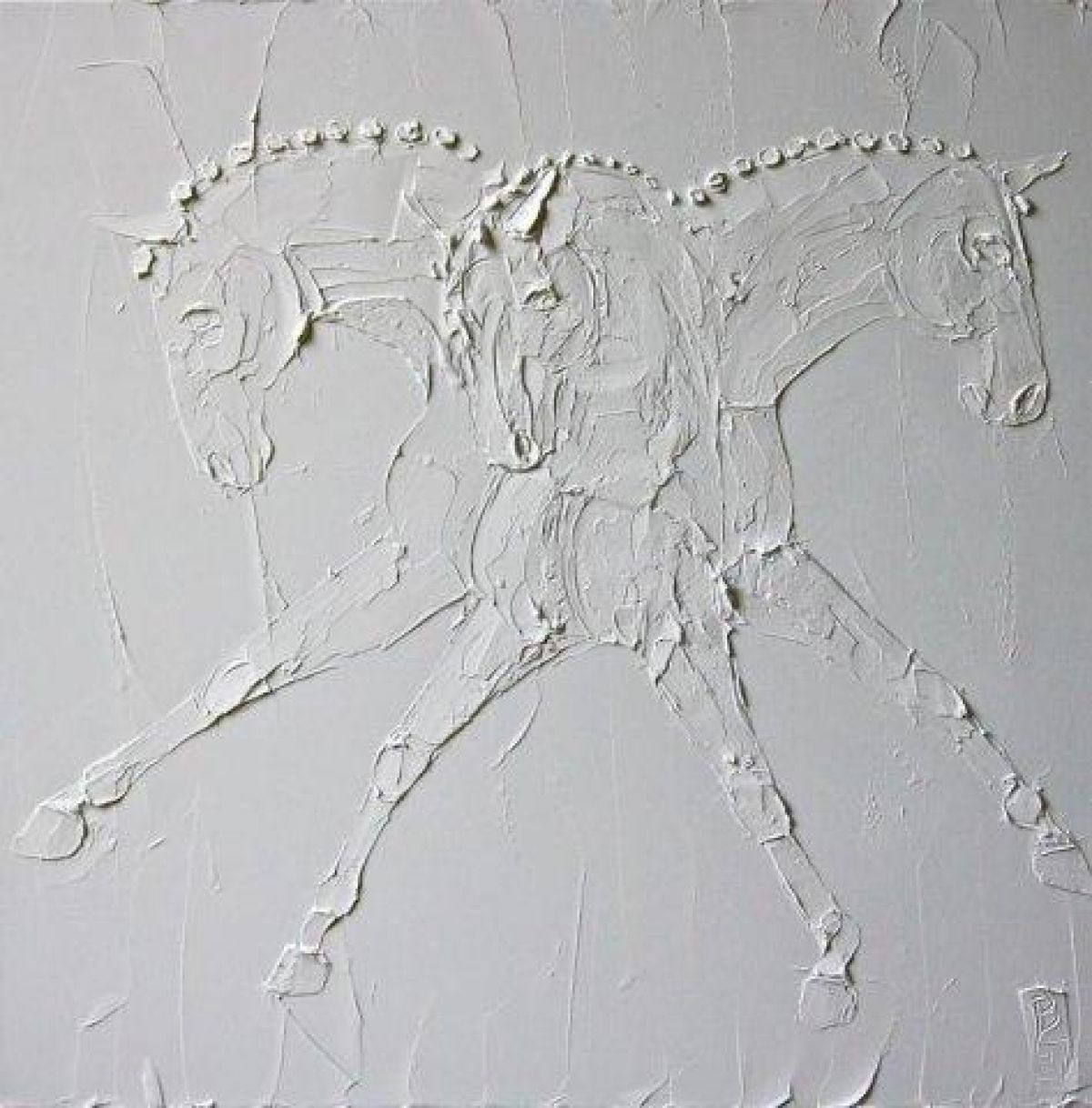 Troika Horses 1 M X 1 M Peinture A L Huile Sculptee Sur Toile 2013