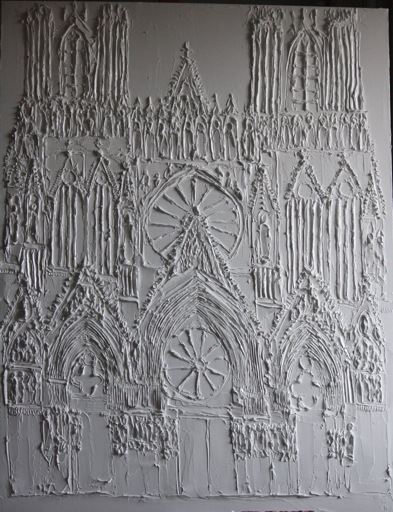 Cathédrale de Reims 89 Cm X 116 Cm Sculpted Titanium White Oil Paint On Canvas 2019