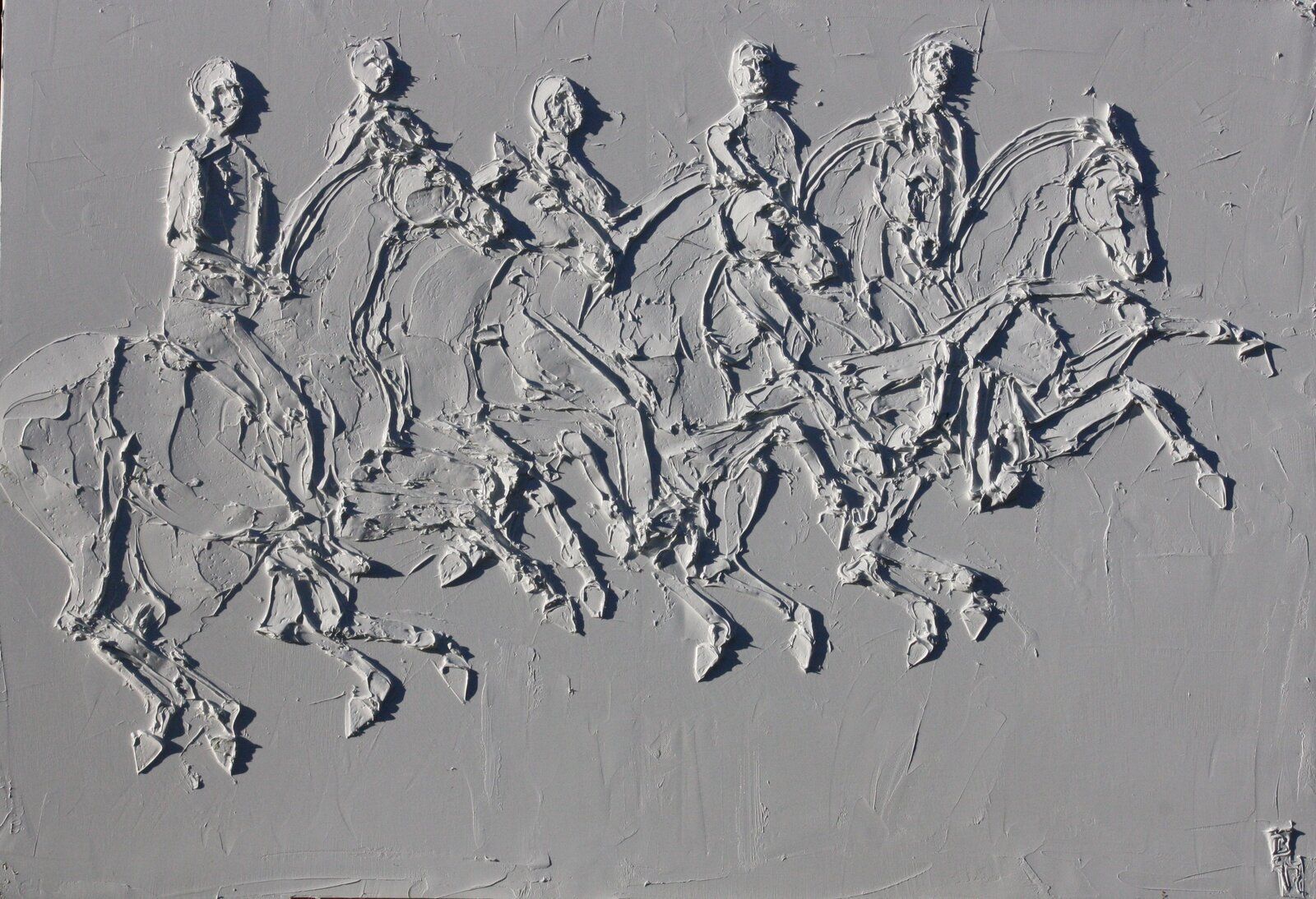 Heart Hand Mind 81 Cm X 116 Cm Sculpted Titanium White Oil Paint On Canvas 2019